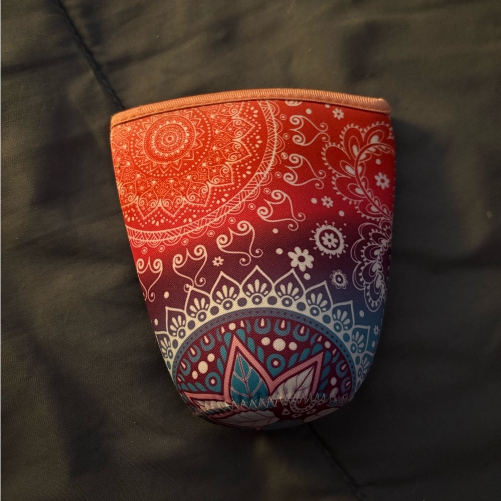 Colorful drink cozy mandala patterned pouch